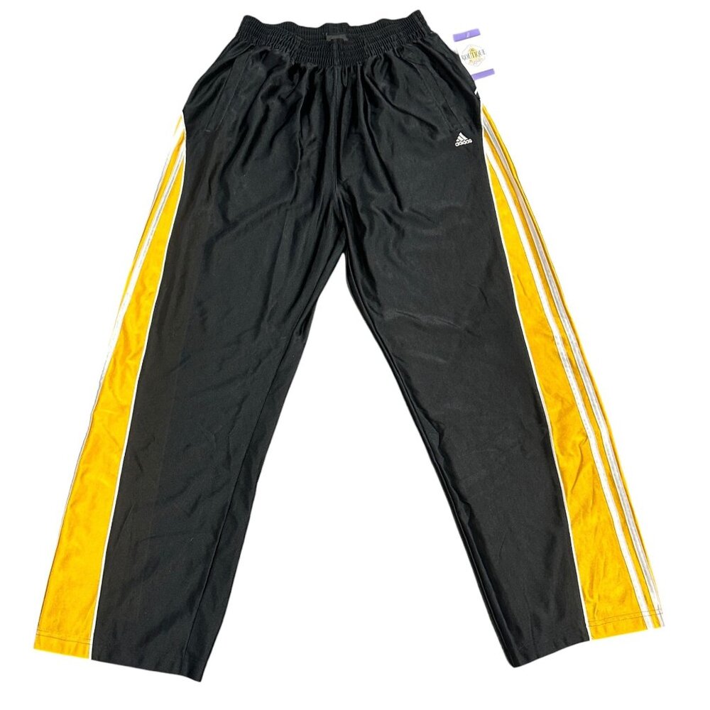 Vtg Adidas Track Pants XL Black Yellow Striped Baggy Wide Leg Y2K Streetwear
